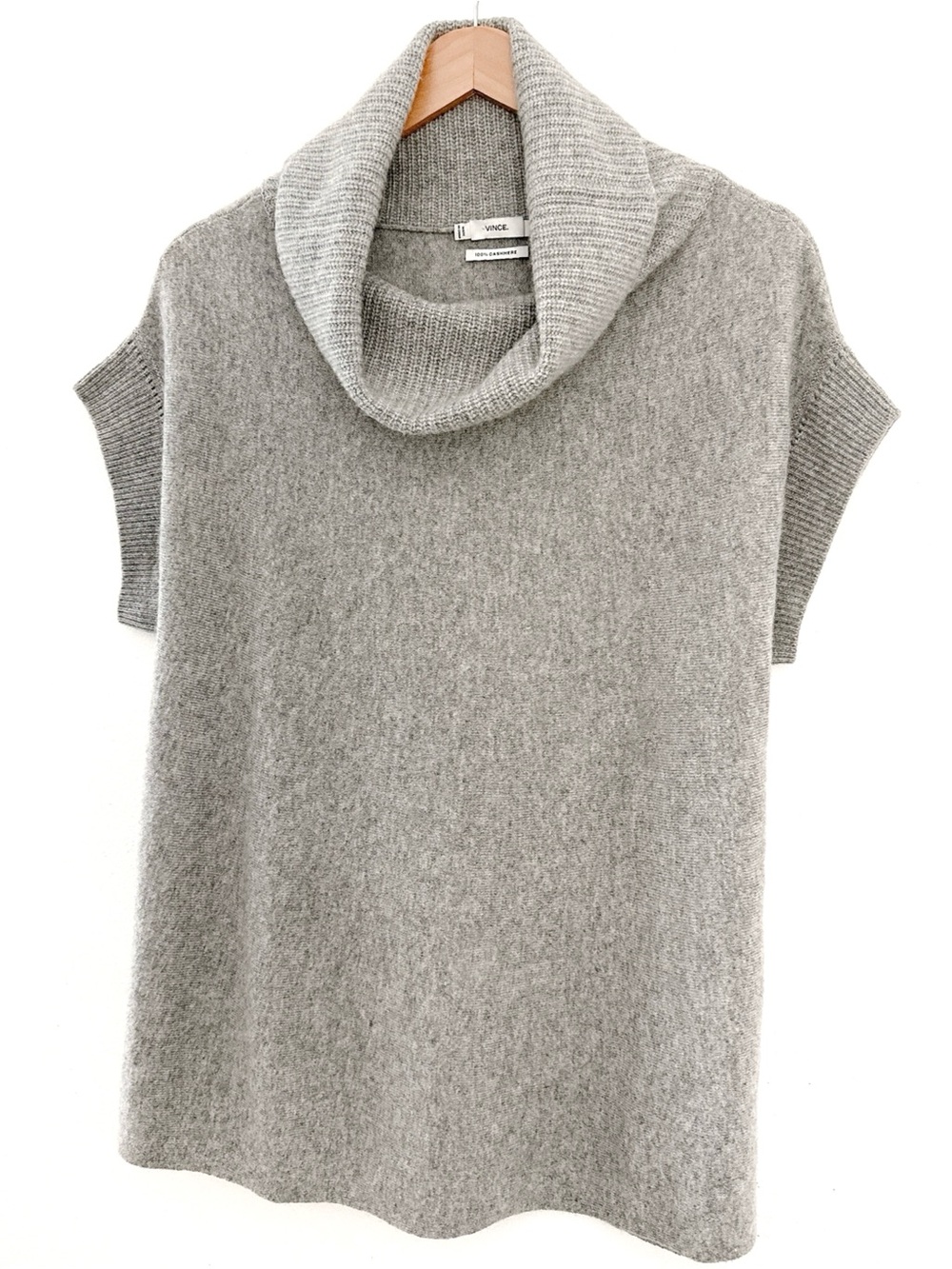 Vince 100% Cashmere Sweater Oversized Gray Cowl Neck Short Sleeve Minimalist - Picture 3 of 9